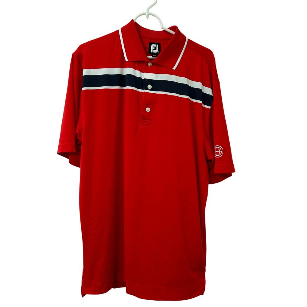 Footjoy Mens Sz Medium Red Striped Short Sleeve Performance Polo Shirt Golf